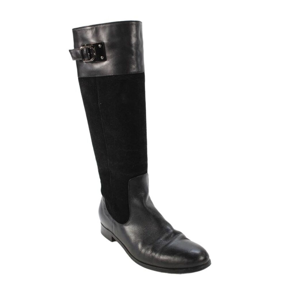 Aquatalia Womens Leather Buckle Detail Knee High Boots Shoes Black Size 8.5